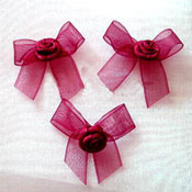 Organdy Sheer Bow with Satin Rose - Burgundy 