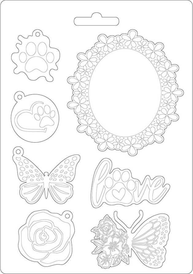 Stamperia Soft Impression Mould A5  -  Circle of Love Frame and Butterfly (K3PTA572)