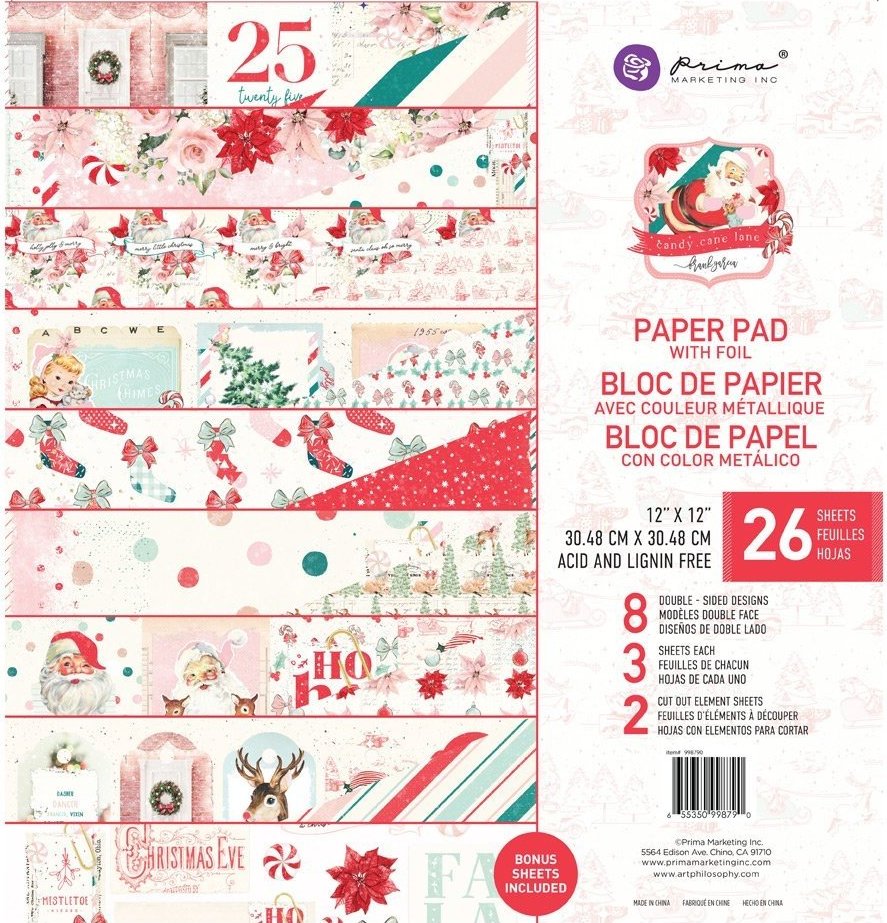 Prima Candy Cane 12x12 Paper Pack