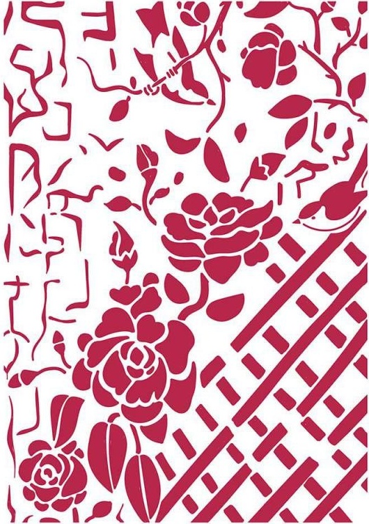 Stamperia Stencil A4 - FENCE WITH ROSES  (KSG440)