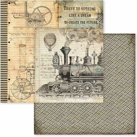 Stamperia Double-Sided Paper - Voyages Fantastiques Stream Train