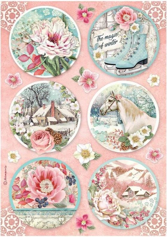  Rice Paper for Decoupage A4 Merry Christmas (Winter Moon  Ornaments - 2 Sheets)