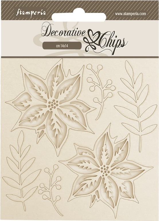 Stamperia The Nutcracker Decorative Chips -Poinsettia (SCB230)
