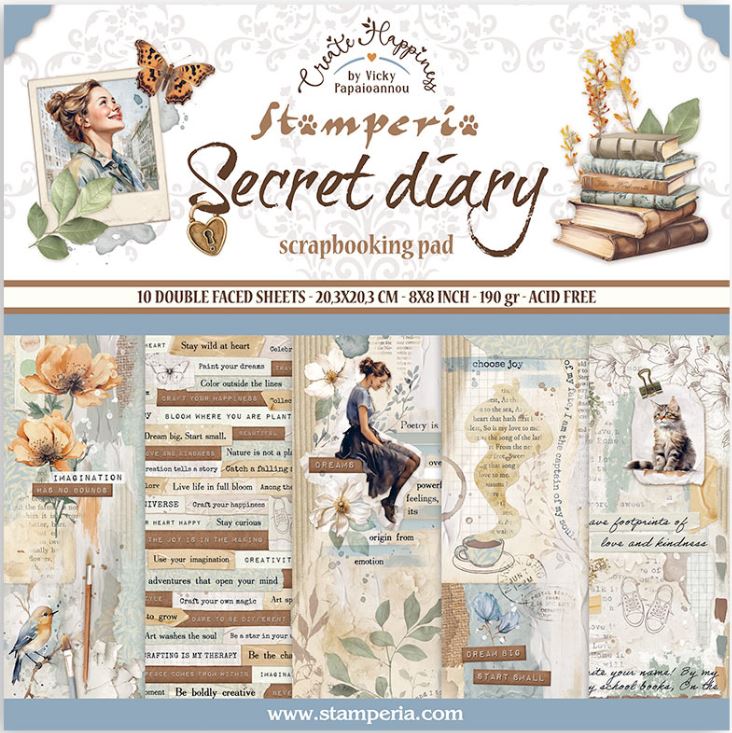 Stamperia Create Happiness Secret Diary 8x8 Paper Pack