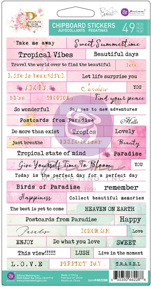 Prima Postcards from Paradise Chipboard Stickers (49pcs) (662288)
